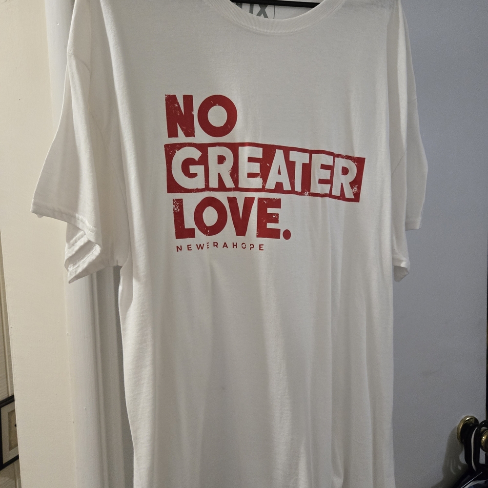New Era White Tee with Red Graphic